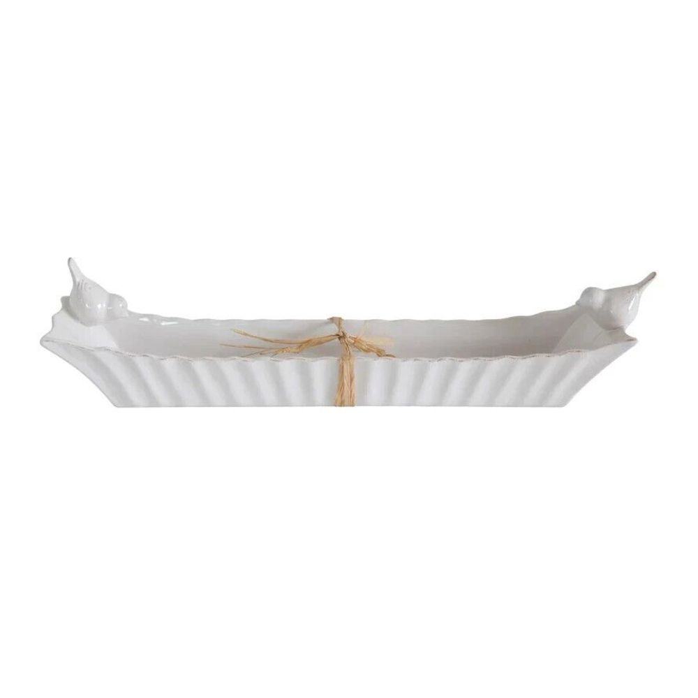 Creative Co-op Cottage Collection Farmhouse White Ceramic Cracker Dish 2 Birds